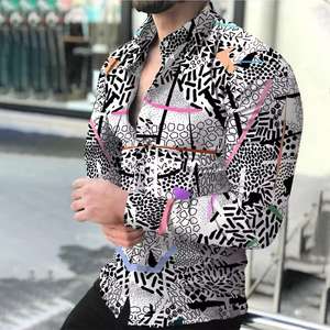 Camisa de hombre con estampado floral a la moda cárdigan camisa de manga larga con botones Hawaianos para hombre Cs11 - Product Image 6