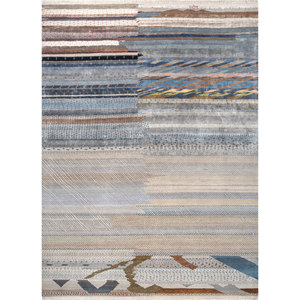 Tapis Abstrait Noué à la Main en Laine et Soie de Bambou Freedom Manchaha 9x12 pour la Décoration de la Maison, du Salon et du Couloir Les-8282 en Gris et Noir - Product Image 1