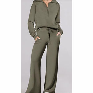 Survêtement décontracté 2 pièces pour femmes avec logo personnalisé, 100% coton molletonné respirant, vêtements de sport pour femmes - Product Image 5