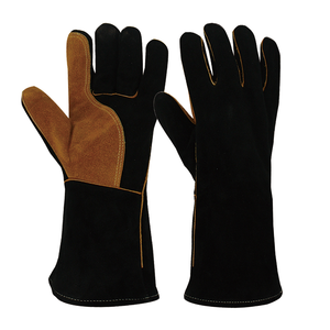 Gants de soudage en cuir de haute qualité, longs, en cuir de vache véritable, pour hommes, résistants à la chaleur, gants de sécurité TIG - Product Image 1
