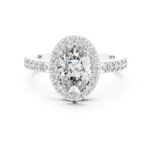 Anillo de compromiso de oro sólido de 14 quilates de inspiración vintage con racimo de diamantes de laboratorio de corte ovalado para ocasiones de boda - Product Image 2