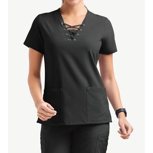 Ensemble de blouses et pantalons professionnels unisexes en spandex tricoté, col en V et pantalon droit, pour usage hospitalier, personnalisable, service OEM en gros - Product Image 4
