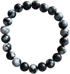 สร้อยข้อมือลูกปัดแบบยูนิเซ็กซ์ หินออบซิเดียนธรรมชาติ ลายเกล็ดหิมะ ขนาด 8 มม. สร้อยข้อมือยืดหยุ่นสำหรับผู้หญิงและผู้ชาย - Product Image 2