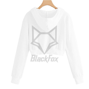 Women's White <b>Cropped</b> Hoodie <b>Zip</b>-<b>Up</b> Geometric Print Long Sleeve Autumn Casual Sweatshirt - Product Image 2
