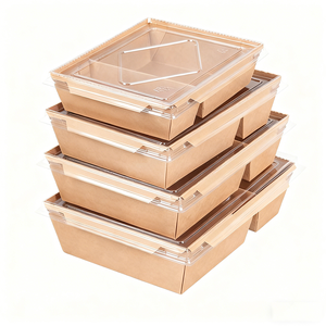 2 bölme tek kullanımlık yağ geçirmez PE kaplamalı kağıt dikdörtgen salata yemek kabı PET kapaklı Fitness gıda gitmek götürmek - Product Image 1