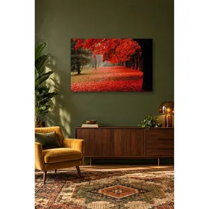 Impression sur toile de la voie de parc Fida recouverte de feuilles rouges d'automne - Product Image 2