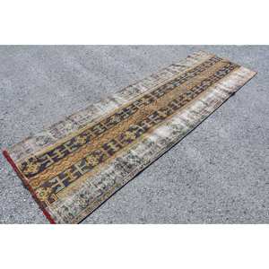 Tapis turc Vintage Orange Marron 3.2 X 10.3ft Laine Grande Surface Abstraite Patchwork Design pour Couloir Forme Rectangulaire Latex - Product Image 3