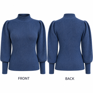 Pull-over en tricot crocheté à col montant et manches bouffantes pour femme, style bohème, manches longues, mode décontractée été-automne, vente en gros - Product Image 5