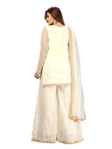 Trendmalls Women's Ethnic Embroidery Salwar <b>Suit</b> Set Kurta Sharara with Dupatta for <b>Wedding</b> (G63-Offwhite) - Product Image 3