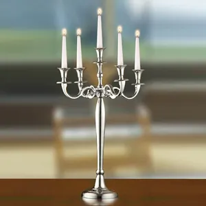 Candélabre à 5 bras en métal et aluminium de conception unique les mieux notées bougeoir fini argenté taille personnalisée décoration de table de mariage - Product Image 1