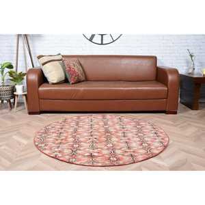 4.3x4.3 ft Turkish Rug, <b>Red</b> Animal Print Vintage <b>Wool</b> Rug - Product Image 3