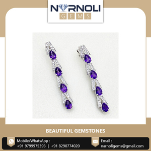 Silver <b>Earrings</b> Classic Style Beautiful Jewelry <b>Studded</b> with <b>Amethyst</b> Zirconia Pearl and Diamond At Good Price - Product Image 5