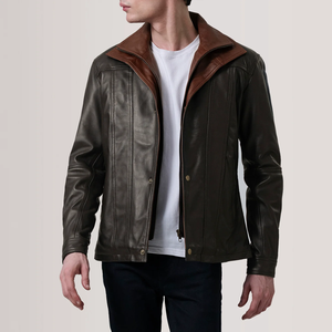 Veste d'hiver en cuir véritable pour homme, vente chaude, personnalisée, de haute qualité, double couche, col montant, imperméable, écologique, vintage - Product Image 1