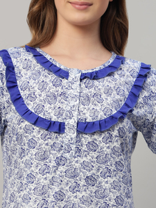 Camisón Elegante de Verano para Mujer, 100% Algodón con Encaje y Estampado Floral - Product Image 5