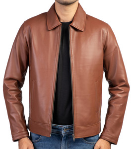 เสื้อแจ็คเก็ตหนังแท้ทรงบอมเบอร์คลาสสิคพรีเมียม คอปกโปโล บุผ้านวมอุ่น สำหรับผู้ชาย - Product Image 2