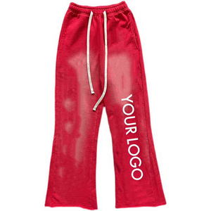 Pantalons de survêtement mi-lourds en coton 100% anti-froissement, lavage clair, logo personnalisé en gros, pour hommes, confortables, coupe-vent, élastiques, décontractés - Product Image 2