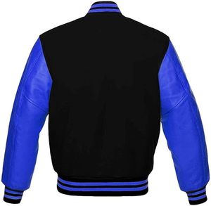Manches en cuir véritable avec rayure bleue Véritable bébé rose laine Souvenir Type Custom CollegeBaseballjacket pour hommes - Product Image 4