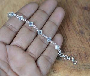 Pulsera clásica de plata maciza 925, joyería para mujer, Plata de Ley 925, piedra preciosa blanca T9opaz, estilo bohemio, pulsera hecha a mano para mamá - Product Image 3
