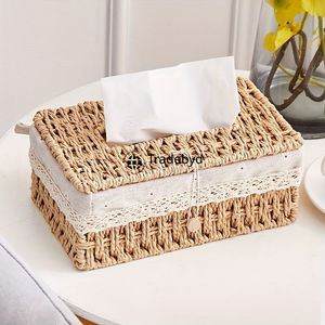 Boîte à mouchoirs en rotin carrée rustique pour la maison, porte-mouchoirs décoratif tissé à la main, Tradebyd - Product Image 3