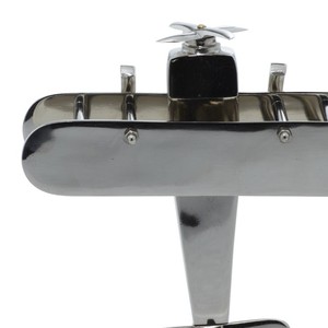 Escultura moderna DecMode-Avión de aluminio Plata Clásico Biplano Avión Metal Arte Hogar Pieza decorativa - Product Image 3