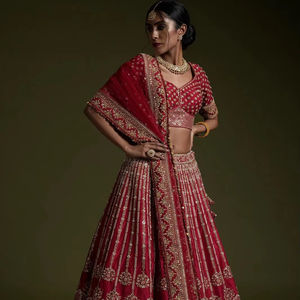 Precio al por mayor de moda rayón algodón bordado secuencia trabajo Lehenga Choli Dupatta indio paquistaní étnico prenda - Product Image 1