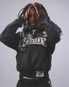 Sweat à capuche personnalisé Boxy 420 Gsm avec broderie en détresse Streetwear Acid Wash Rhinestone recadrée fermeture éclair fabricant de sweat à capuche - Product Image 3