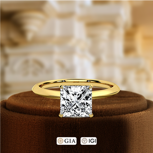 Anillo de Compromiso Solitario con Diamante Cultivado en Laboratorio, Corte Princesa, 1 Quilate, Certificado IGI, Oro Amarillo de 14k, Anillo de Bodas para Regalo de Aniversario - Product Image 1