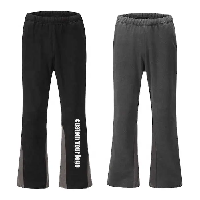 Özel Desgin Terry Streetwear geniş bacak Joggers gevşek yığılmış Flare Fit ter pantolon erkekler Flared Sweatpants