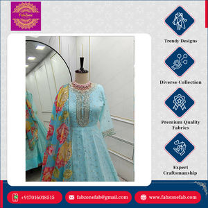 Soie organza Tebby pure entièrement cousue avec broderie lourde Séquence de 5mm Ensemble Anarkali Gwon Pent et Dupatta pour tenue de fête - Product Image 6