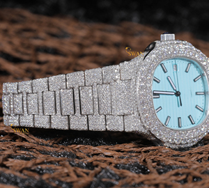 Reloj de pulsera analógico de acero inoxidable unisex personalizado totalmente helado mejorado VVS Clarity Moissanite Diamond Square Glass Sports - Product Image 2