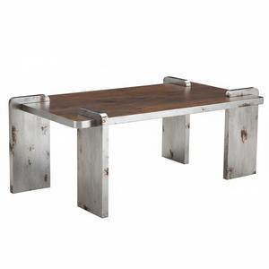 Table basse en métal antique en laiton avec plateau en bois de manguier pour le salon et la chambre à coucher, meubles décoratifs - Product Image 2