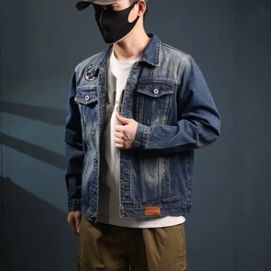 Veste de cow-boy rétro pour hommes pour l'hiver haut bleu décontracté polyvalent de haute qualité avec broderie lavée à l'eau lumière lâche - Product Image 4