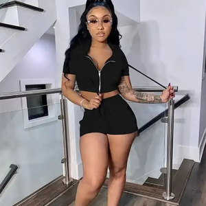 Summer Cotton <b>Hoodie</b> Set Solid Color Sports Girl Short Set Womens Two Piece <b>Sleeveless</b> Short Top Shorts Sweatshirt <b>Hoodie</b> 2 piece set - Product Image 2