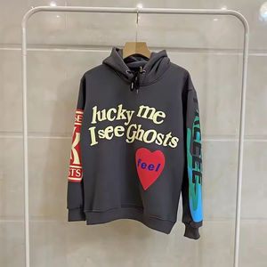 เสื้อฮู้ดดี้สีดำพิมพ์ลาย Lucky One I See Ghosts สำหรับผู้ชาย ทรงโอเวอร์ไซส์ สไตล์ฮิปฮอป ผ้าฝ้ายถัก โลโก้ด้านหน้า เหมาะสำหรับใส่ในฤดูใบไม้ร่วง - Product Image 4