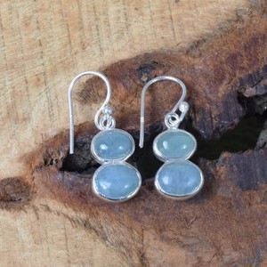 ต่างหู925สเตอร์ลิงทรงหยดน้ำสีเงินสเตอร์ลิงสีฟ้าอมเขียวแบบวงรีขอบทรงหลังเบี้ยสวมใส่ได้ทุกวันกันน้ำได้ - Product Image 2