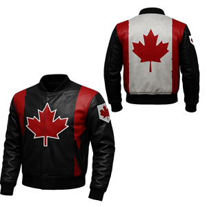 แจ็คเก็ตหนังลายธงชาติแคนาดาทำมือ ดีไซน์ใบเมเปิล - แจ็คเก็ตบอมเบอร์ผ้าแคนวาสสุดเท่สำหรับผู้ชาย สีสันปรับแต่งได้ ด้านหน้าสีแดงดำ - Product Image 6