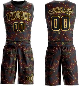 เครื่องแบบบาสเก็ตบอลสำหรับผู้ชายเครื่องแบบทีมสีดำและสีทองระบายอากาศได้พิมพ์ซับลิเมชันแบบเต็มรูปแบบสำหรับกีฬาฤดูร้อน - Product Image 1