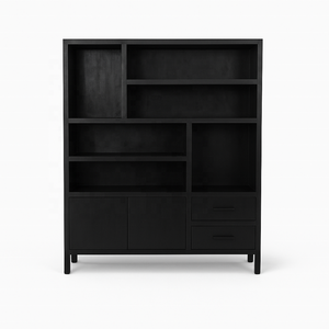 Mimosa Solid Wood Display Cabinet Black Finish | Industrial Retail Storage Shelving Unit | Handmade Modern Furniture - Product Image 3