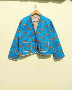 แจ็กเก็ตผ้า Burfi พิมพ์ลายเสือ, เสื้อโค้ทผ้าคอตตอนสไตล์กิโมโนผ้าฝ้ายอินเดียแบบลำลองใส่ได้สำหรับฤดูหนาวซักได้ยาวสั้น - Product Image 6