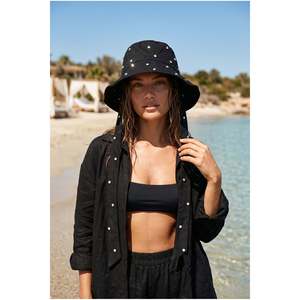 Sombrero tipo pescador negro para mujer con adornos de diamantes de imitación SPK17 - spk17-black - Product Image 1