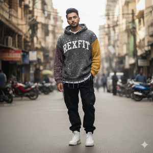 Sweat à capuche zippé RexFit Sports Color Block noir, violet, jaune, en molleton de coton, streetwear, logo personnalisé, unisexe, veste zippée d'hiver - Product Image 3