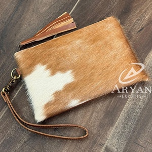 Pochette en cuir véritable fourrure de vachette petit portefeuille cheveux sur fermeture éclair sangle pochette femmes Mini porte-monnaie Date gelée perle sac à main - Product Image 1