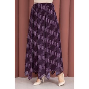 Plum Floral Pattern Asymmetrical Chiffon <b>Skirt</b> <b>Elastic</b> Waist Soft Breathable Spandex Digital Print European Style for Spring - Product Image 2