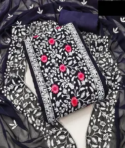 Style indien Georgette Salwar Kameez costume broderie travail femmes robe de mariée y compris Dupatta fait confortable - Product Image 1