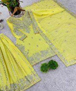 Traje de algodón indio paquistaní Anarkalisalwarkameez para mujer de 3 piezas con elegante parte superior inferior Dupatta - Product Image 3