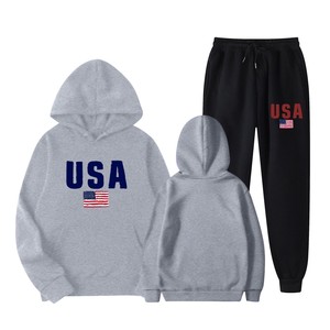 Conjunto de Sudadera con Capucha y Pantalones Deportivos con la Bandera de Estados Unidos Cosidos a Mano para Hombre y Mujer, Rosa, Verde, Blanco y Negro, Chándal Informal - Product Image 4