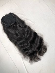 Top exportation 100% brut non traité 18 "queue de cheval ondulée naturelle Extension de cheveux humains Machine Double trame cheveux naturels vendeur indien - Product Image 3