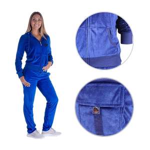 Conception de poche arrière OEM Survêtements avec fermeture éclair Hoodies et Jogging à capuche Ensembles couleur bleu marine Survêtements en velours pour femmes - Product Image 4