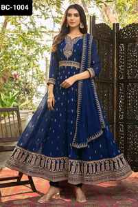 Heavy Indian Traditional Wear Pure Georgette con bordado pesado Zari Sequence Work and Sleeve Anarkali Vestidos con Dupatta - Product Image 5