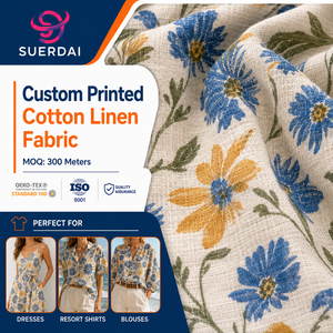 Tissu imprimé en mélange coton-<span class=keywords><strong>lin</strong></span> respirant, matière naturelle pour robes d'été et vêtements – Vente en gros - Product Image 1